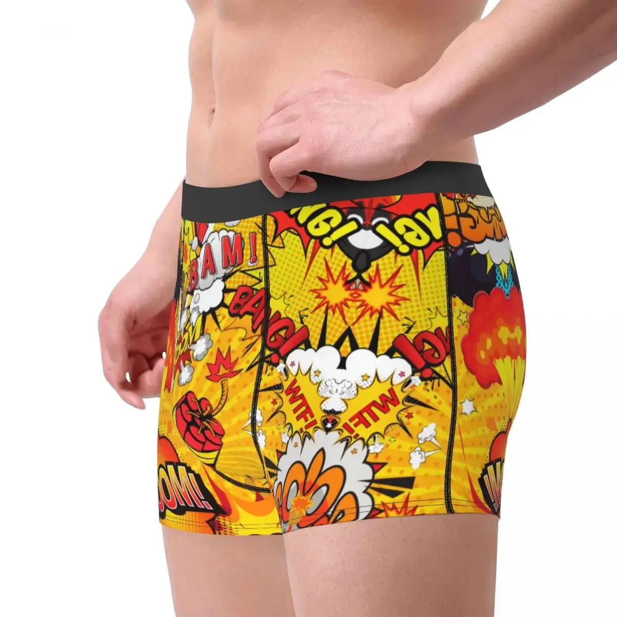 Custom Cool Graffiti Art Boxer Cuecas para Homens, Stretch Shorts, Calcinhas, Cuecas, Cool, Desenhos Animados, Wow Boom, Bang Padrão, Roupa Interior Masculina