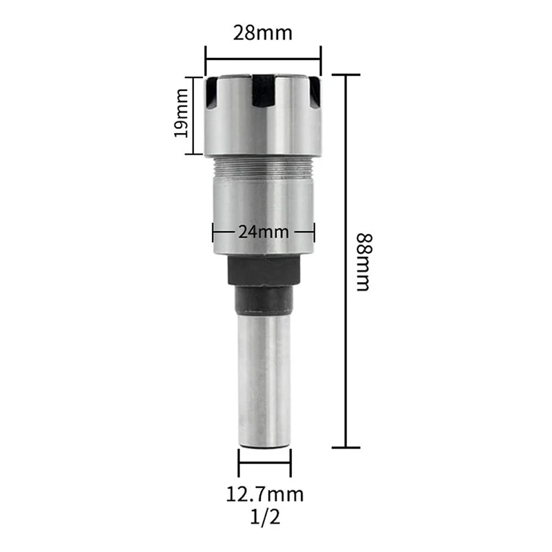 1/2 Inch Shank ER20 Router Collet Extension Rod Collet Chucks Adapter with 2 Pcs Spring Collet Set(6.35mm&8mm&13mm)