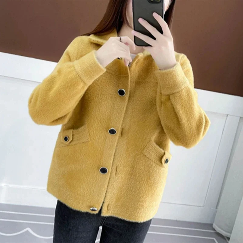 

Korean Lady Imitation Mink Fur CoatMiddle Aged Mother Large Size Knitted Sweater Jacket Winter Women Knit Cardigan Sweater