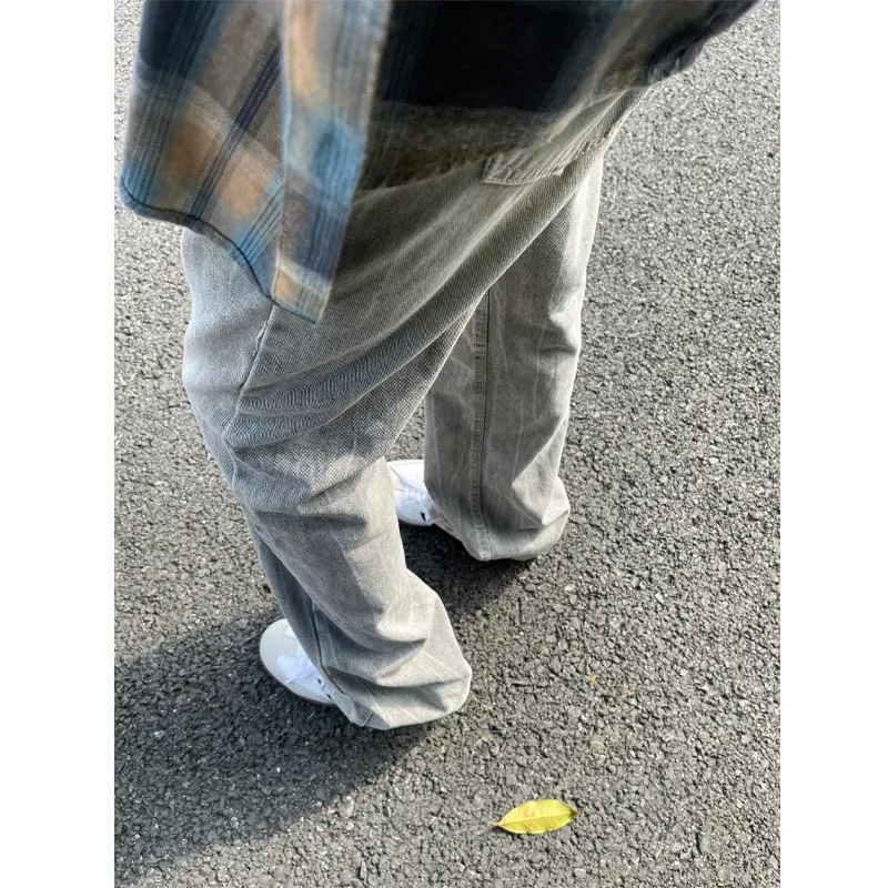 

Retro Waed Slim Fit Men's Jeans High Street Vibe Wide Leg Pants Youthful Trendy Long Cotton Denim Jeans with Elastici