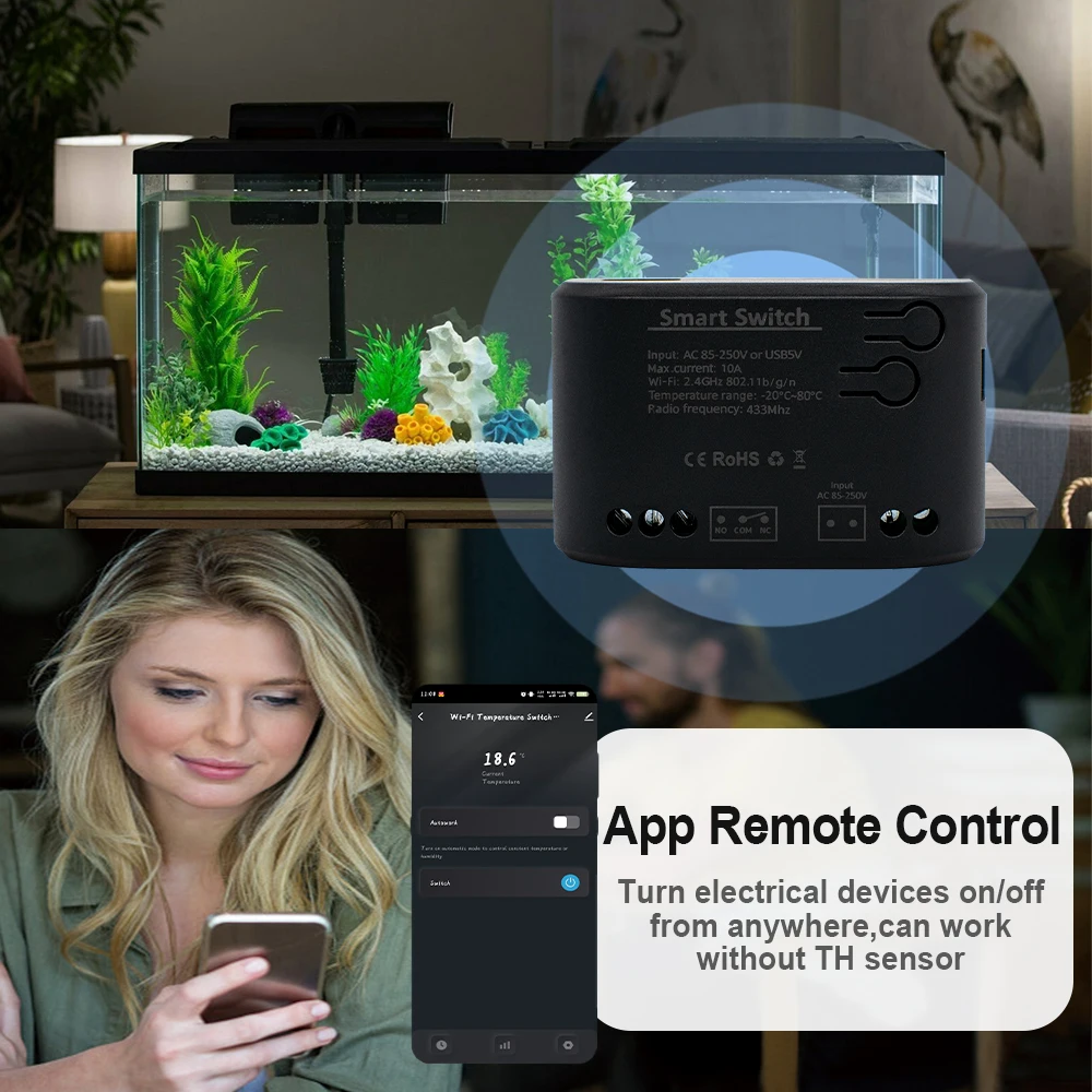 Tuya Smart Switch 1 Relay With Temperature Sensor Wifi Module Thermostat Data Monitoring RF433 Remote Control Alexa Google Home