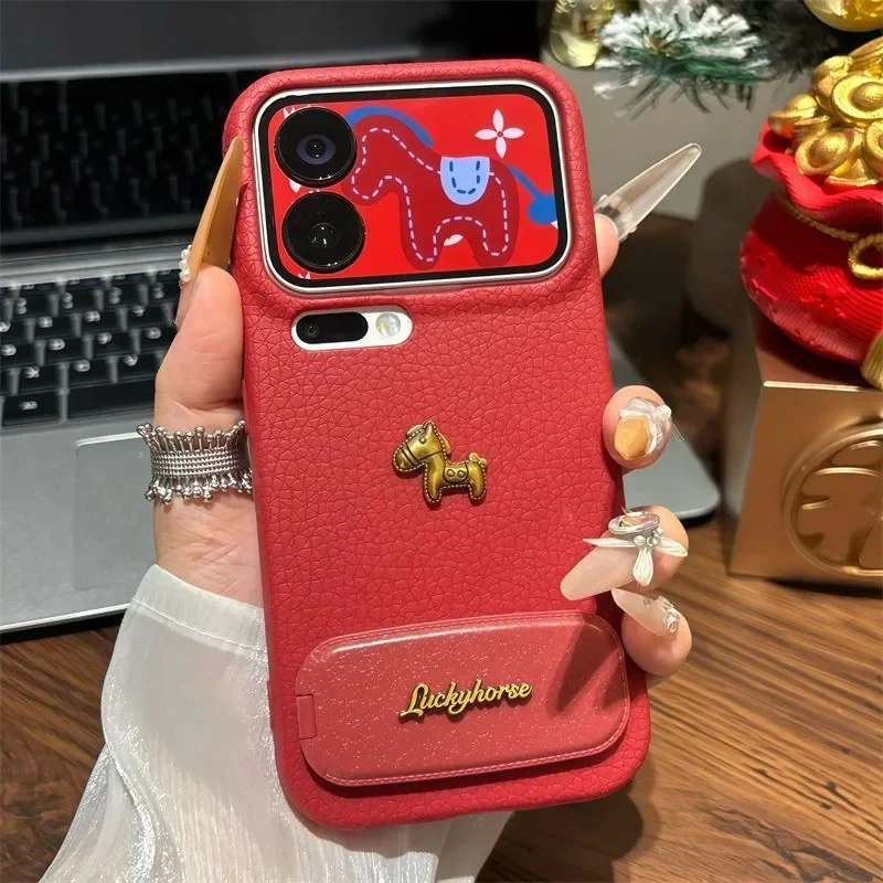 3d Golden Horse Mirror Stand Case For Huawei Pura 60 70 Pro Phone Case For Huawei Mate 80 70 60 50 Pro Red Cases Soft Cover
