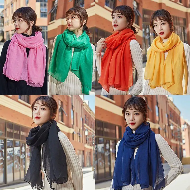 

New Candy Colors Women Long Scarf Wrap Scarves Vintage Cotton Linen Large Shawl Hijab Elegant Solid Shawl Headwrap Head Scarves
