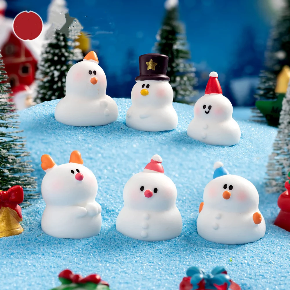 Snowman Ornament Colorful Christmas Micro Landscape Miniature Decoration Christmas-Themed Snowman Resin Figure For Christmas