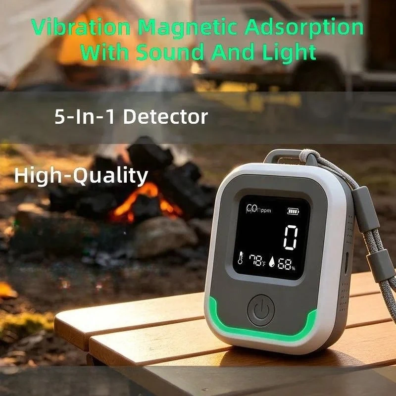 for 5 in 1 Carbon Monoxide Detector CO Portable Outdoor Camping Temperature Humidity CO2 Monitor