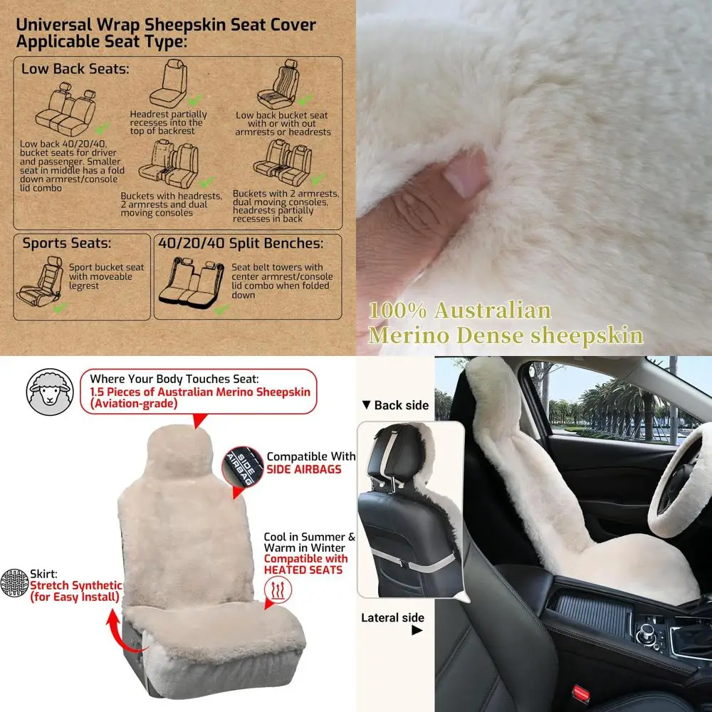 

Aegis Cover Premium Sheepskin Car Seat Cover Front Seat Wrap Australian Merino Wool, Universal Fit for RV SUV Truck Sedan Most V