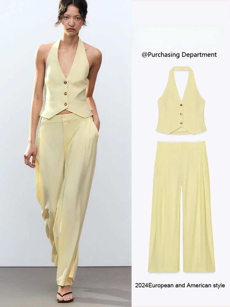 Spring New Arrival Women's V-Ne Jaet Casual Pants Two-Piece Set ort Sve Button-Up Faionable Outfit Hanging Ne Co...