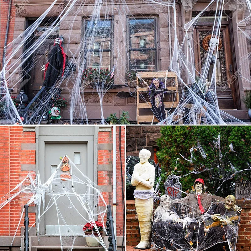 Künstliche Spinnennetz Halloween Dekoration gruselige Party Szene Requisiten weiß dehnbar Spinnennetz Horror Haus Home Decora Zubehör – Detail 11