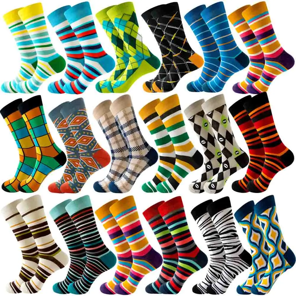 Men's Happy socks Colorful striped women's socks High quality checkered diamond geometry Harajuku combed cotton socks gift socks