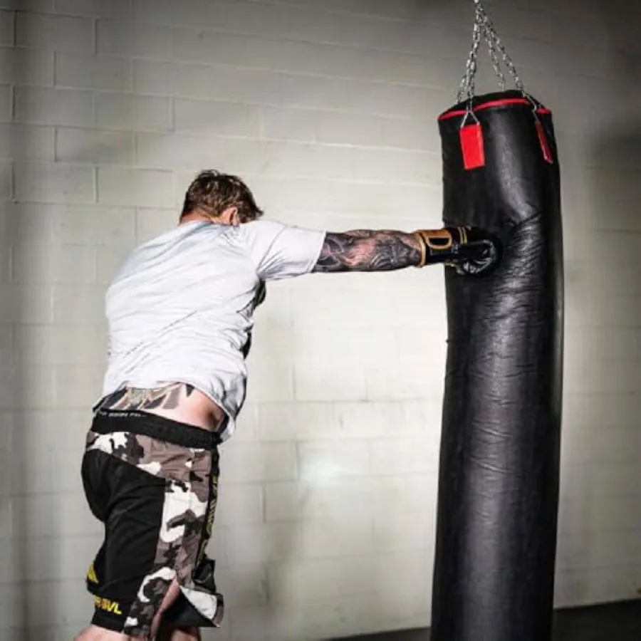 Muay Thai Heavy Bag Eight Strikes for training synthetic leather black durable and tear-resistant
