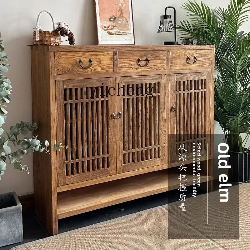 r5.13  living room entrance cabinet solid wood dining side cabinet log household breathable storage locker new Chinese style