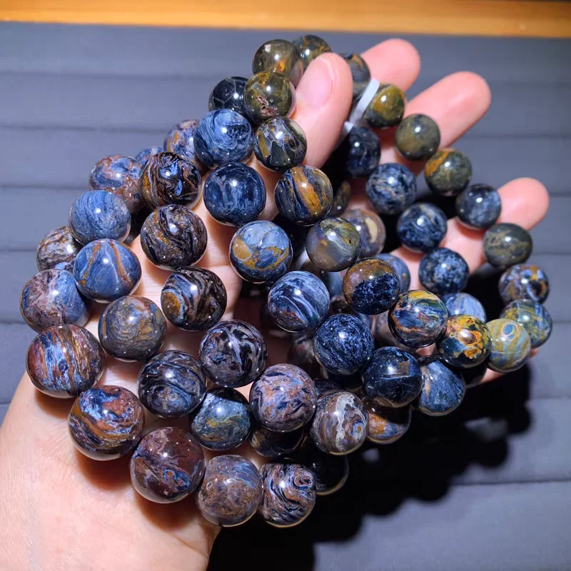 Natural Blue Pietersite Chatoyant Beads Bracelet Women Yellow Pietersite Rare Round Beads Cat Eye Rare Namibia AAAAA view 4