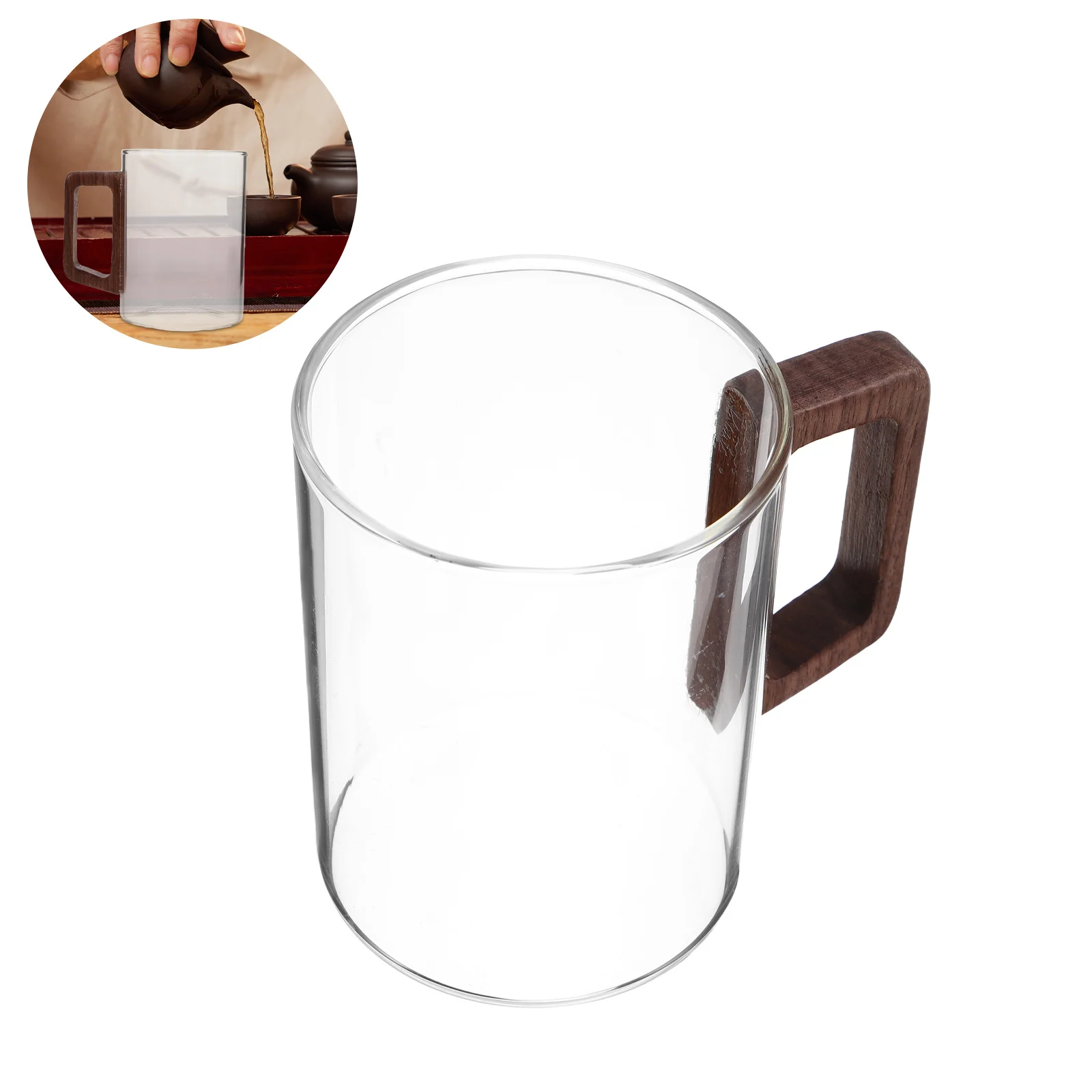 

Glass Tea Mug Wooden Handle Thickened Clear Glass Cup Hot Drinks Coffee Latte Espresso Tea Cups for Home Clear Coffee Mug