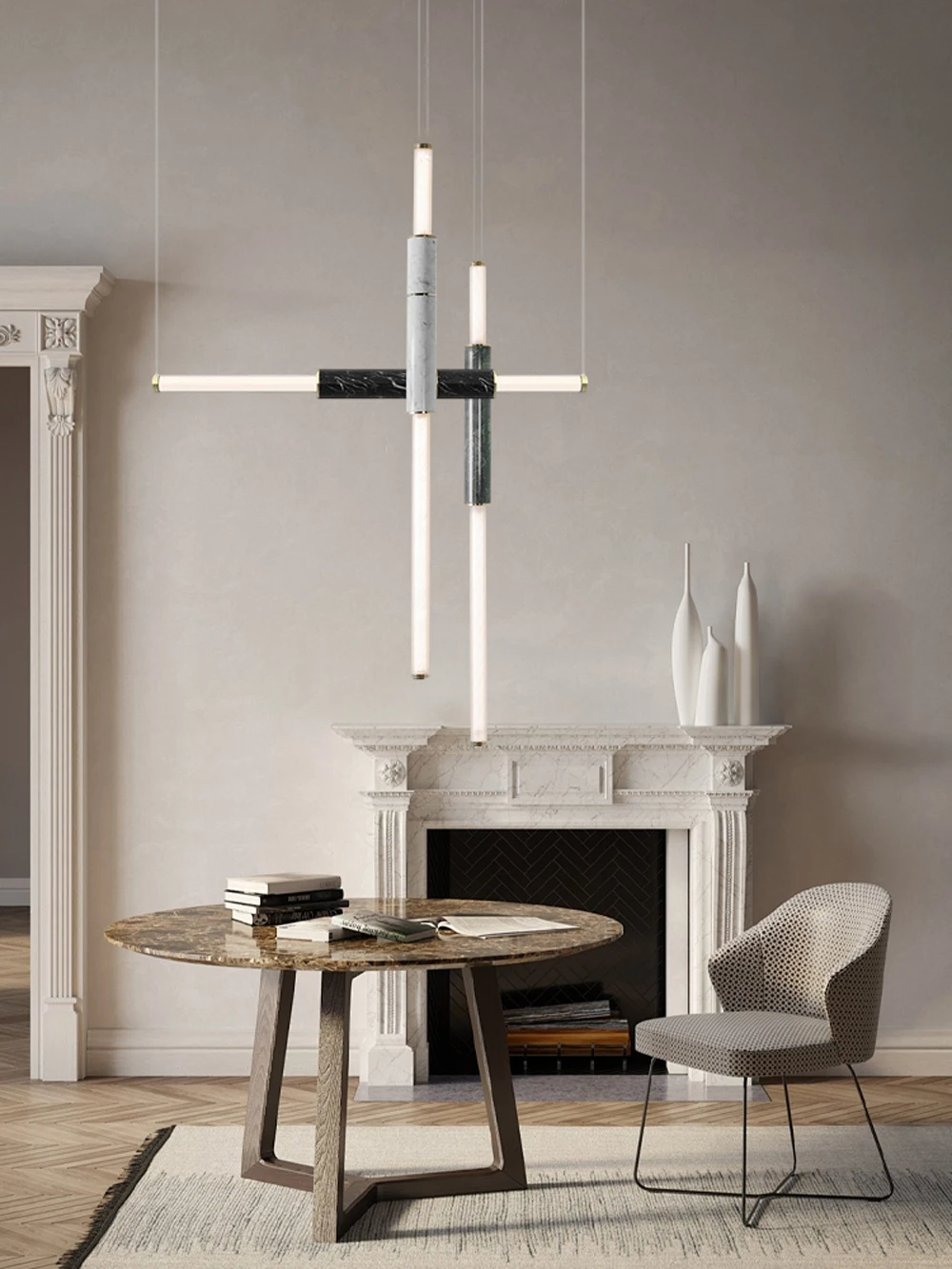 Dimmable LED Marble Linear Chandelier Alabaster