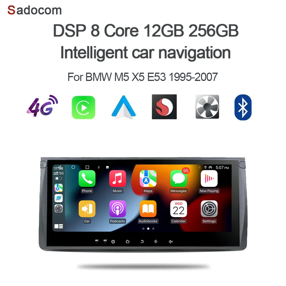 Carplay 10.25 Android 14.0 12GB + 256GB Car Player GPS WIFI Bluetooth navigation autoradio For BMW M5 E39 X5 E53 1995-2007