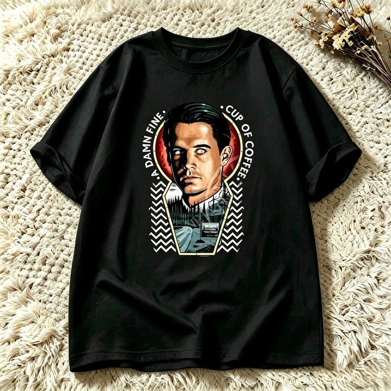Retro Twin Peaks Graphic T Shirt Men Women A Damn Fine Cup of Coffee Vintage TV Series Print Tee Cotton Fshion  Harajuku Y2k Top