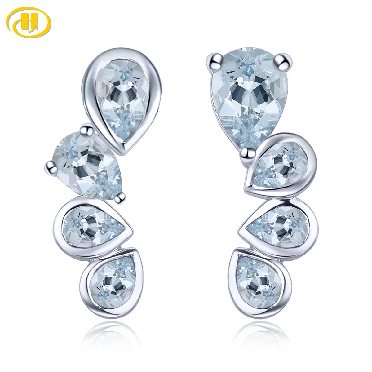 

Natural Aquamarine Solid Sterling Silver Stud Earring 1.8 Carats Light Blue Gemstone Women Special Unique Design Gifts