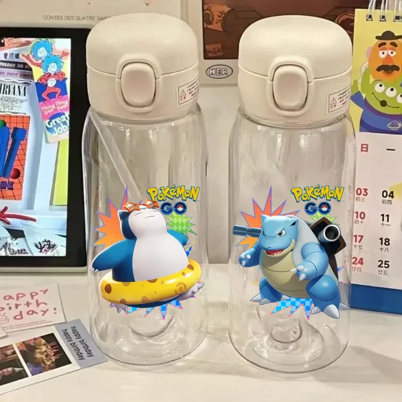 For Pokemon UNITE 600ml Cartoon Plastic Cup Children's Anime Gengar Transparent Straw Water Bottle Switch Game Peripheral Gift