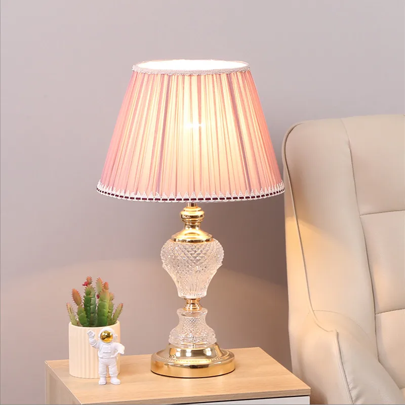 Europe creative glass Table Lamps warm romantic touch switch fabric lampshade E27 LED lamp for bedside&foyer&studio YS001