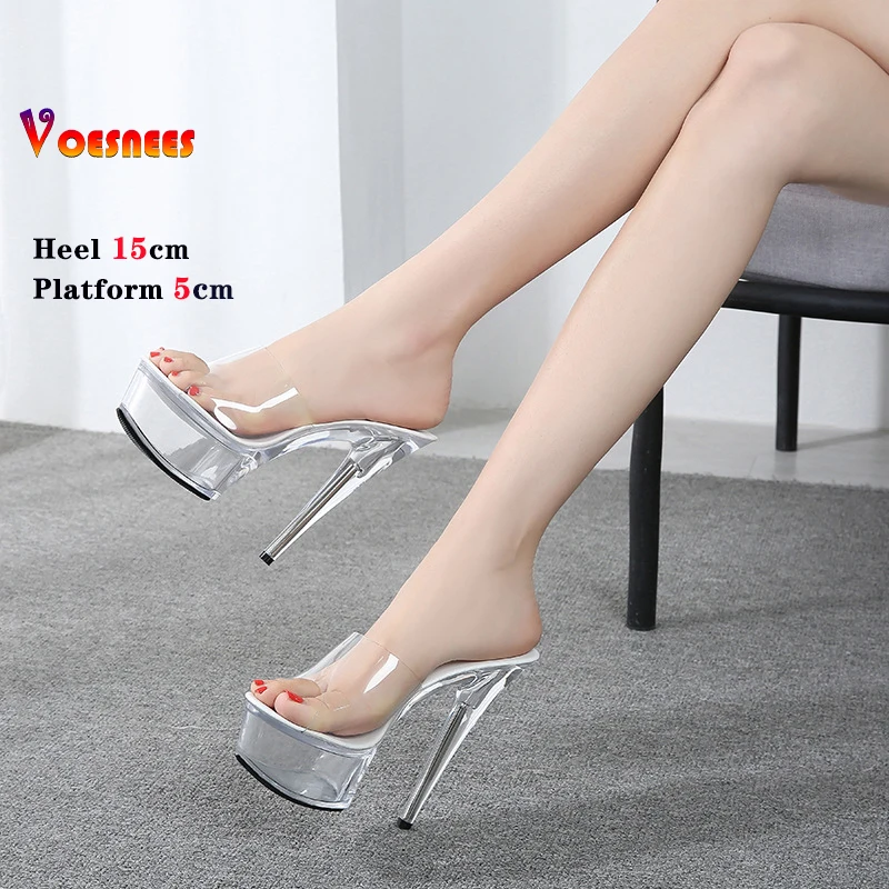 Shoe for Party Club Stripper Heels Women Shoes Platform High Heels Sandals Clear Sexy Pole Dance 15cm High Plus Size Slippers