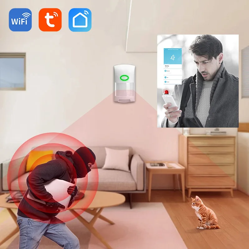 WiFi Function Tuya Smart Life APP Warn Home Burglar Alarm Infrared Motion Detector Indoor Safety Arming Sensor