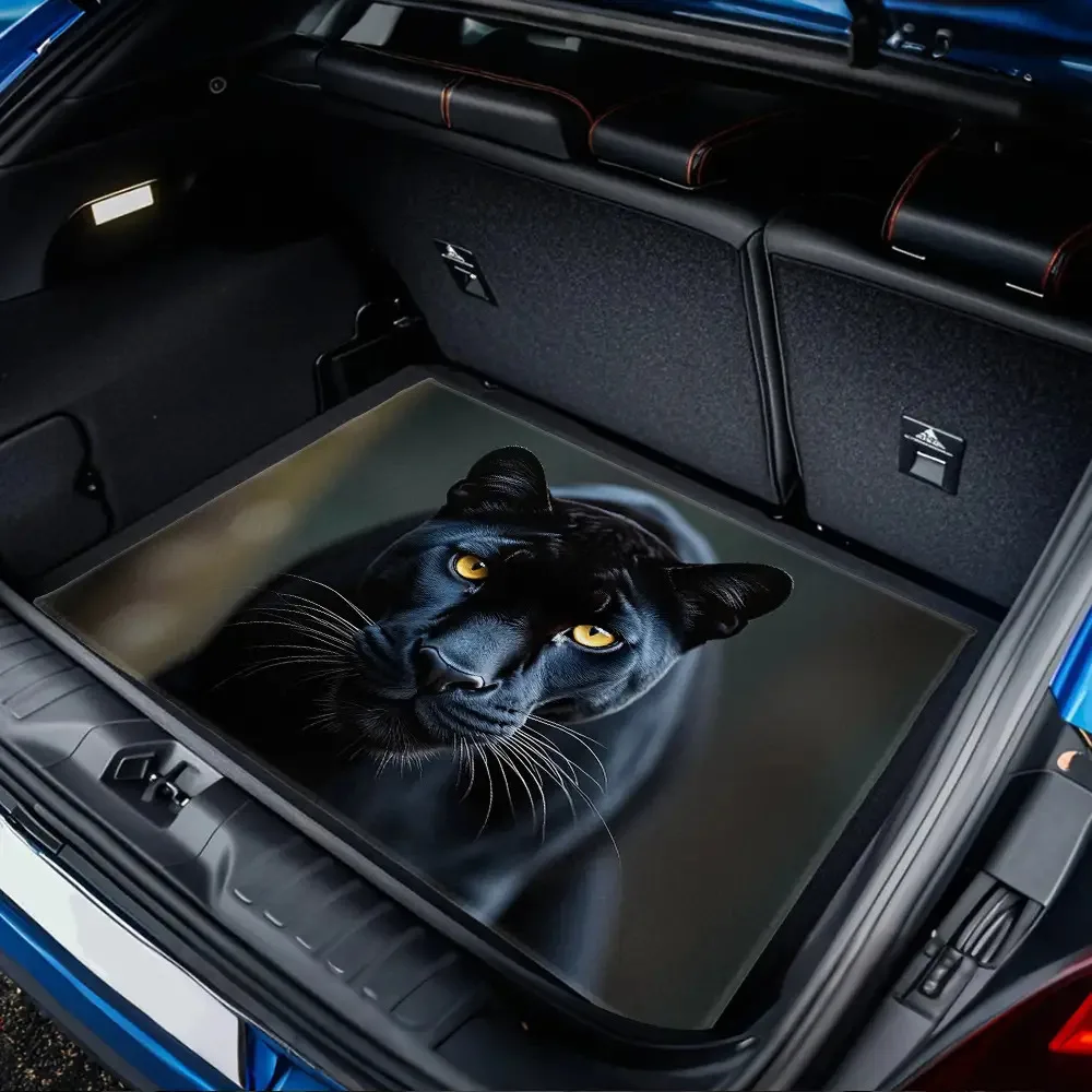 1pc Majestic Black Panther Portrait Foldable Car Trunk Mat- Odorless, Machine Washable, Non-Slip& Durable Polyester Fiber Design