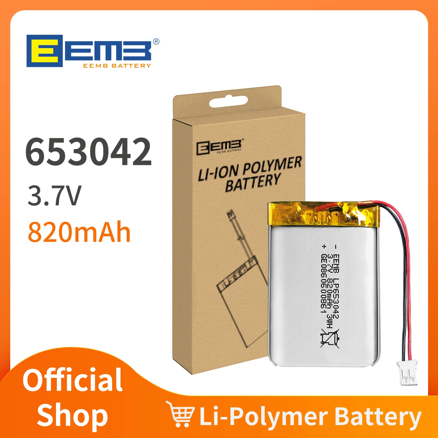 1 ~ 10PCs EEMB lithium polymer battery 3.7V 653042 rechargeable battery lithium-ion polymer battery 820mAh