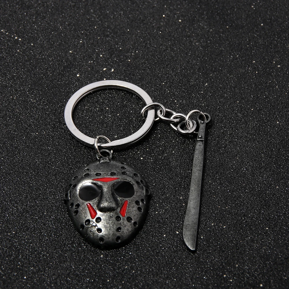 Horror Movie Keychain Jason Hockey Mask Kinfe Metal Keyring For Children Halloween Jewelry Gift