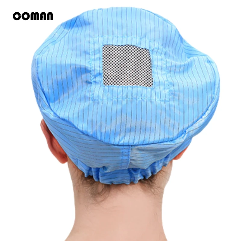 Polyester conductive wire anti-static dustproof work cap Electronic factory, Microelectronics industry striped dust-free cap