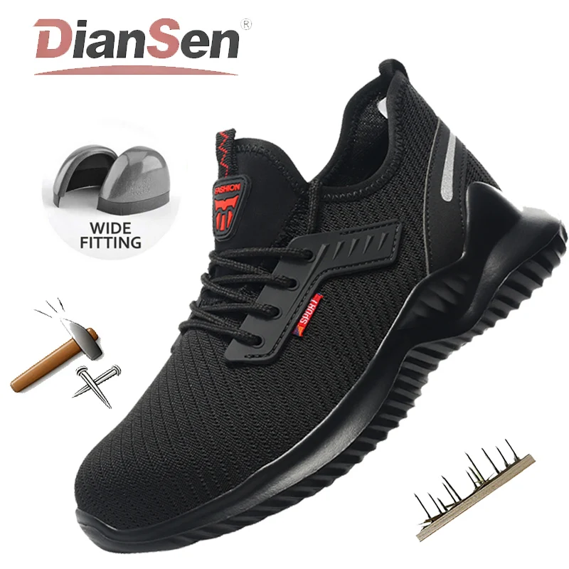 

Mens Work Shoes Steel Toe Safety Boots Anti-smash Shoes Industrial Shoes Lightweight Breathable Rotary Button Protective Boots