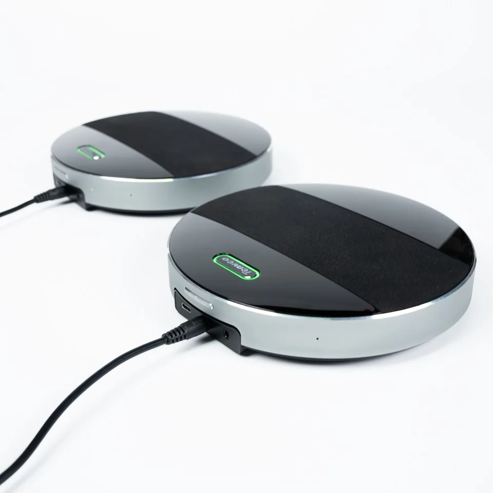 Professional Daisy Chain 360° Omnidirectional Blue-tooth Wireless Speakerphone with 12m Audio Pickup Range for Conference Calls