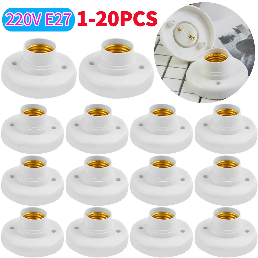 

1-20Pcs 220V E27 Lamp Holder Home Corridor Stairs Round Light Bulb Socket Base White Plastic Ceiling Lamp Base Holders