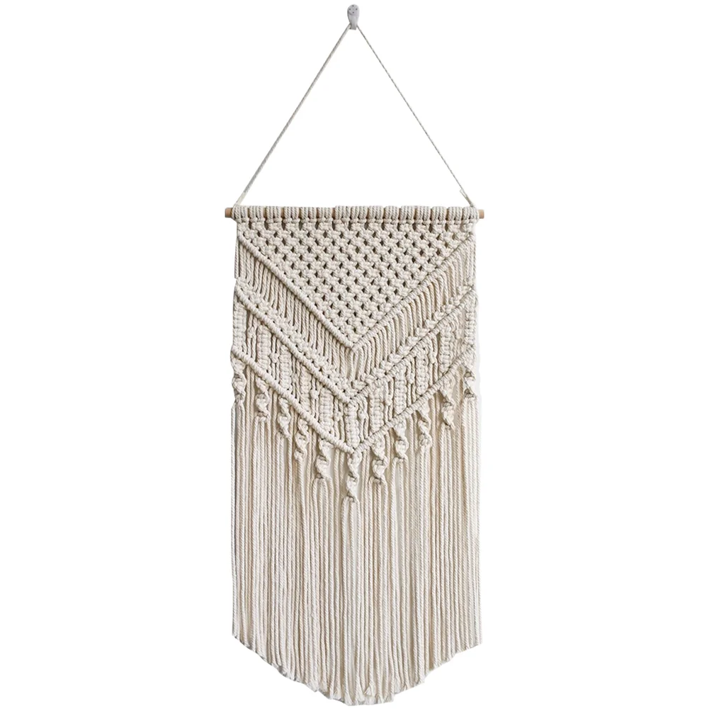 Bohemian Handwoven Cotton Wall Tapestry Nordic Style Home Decor for Living Room Bedroom Study Beige 78x45cm 75x40cm