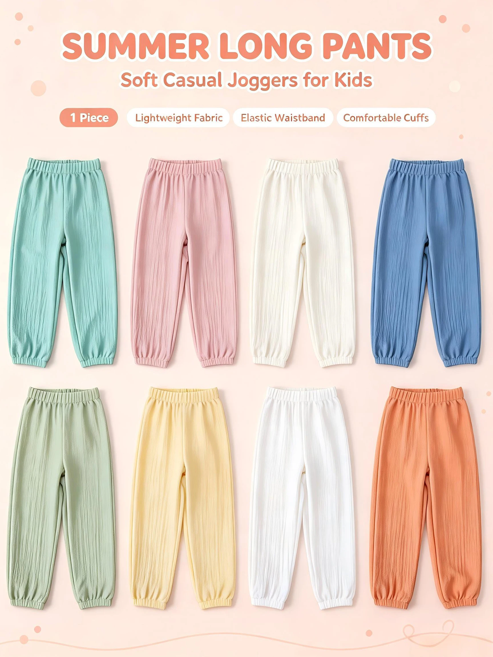 1Pc Spring Summer Kids Bubble Waffle Anti Mosquito Jogger Pants Lightweight Elastic Cuff Soft Casual Girls Basic Long Trousers