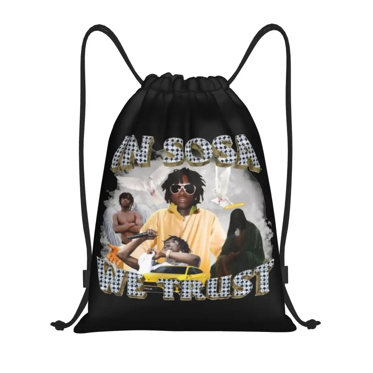 In Sosa We Trust Chief Keef Drawstring Bags Sports Backpack Gym Sackpack Rap String Bag for Working Out