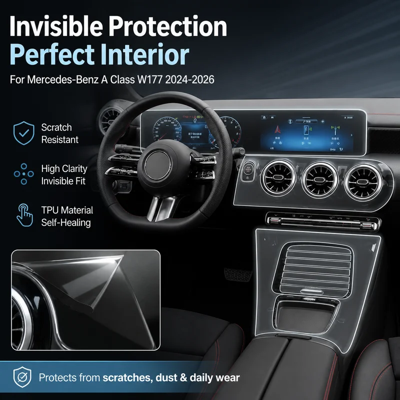 For Mercedes-Benz A Class W177 2024-2026 TPU Protective Layer, Invisible Interior Scratch Resistant Car Modification Accessory