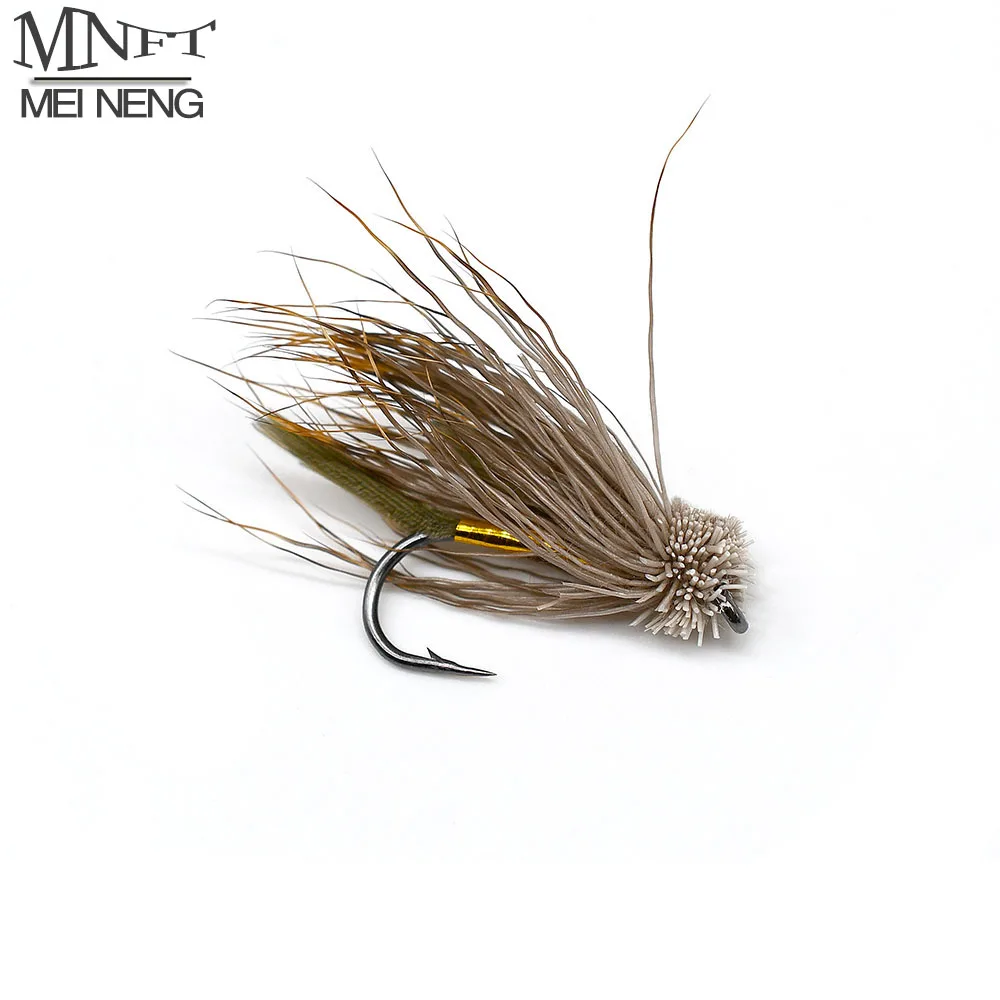 

MNFT 10PCS 6# Brown Color Deer Hair Gold Body Muddler Minnow Fly Bass Fishing Lure Steamers Trout Flies