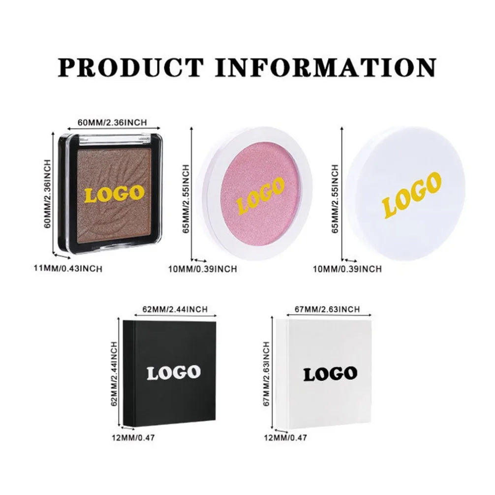 Square Transparent Cover Highlighter Palette Matte Shimmer Face Body Vegan Private Label Custom Logo Makeup Wholesale