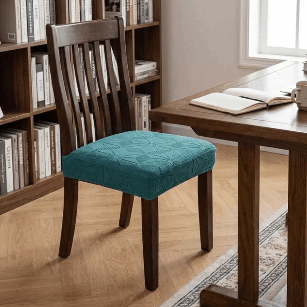 Elastic Jacquard Dining Chair Cover Non-Slip Polyester Chair Cushion Cover Six Pointed Star Pattern Removable Chair Slipcovers