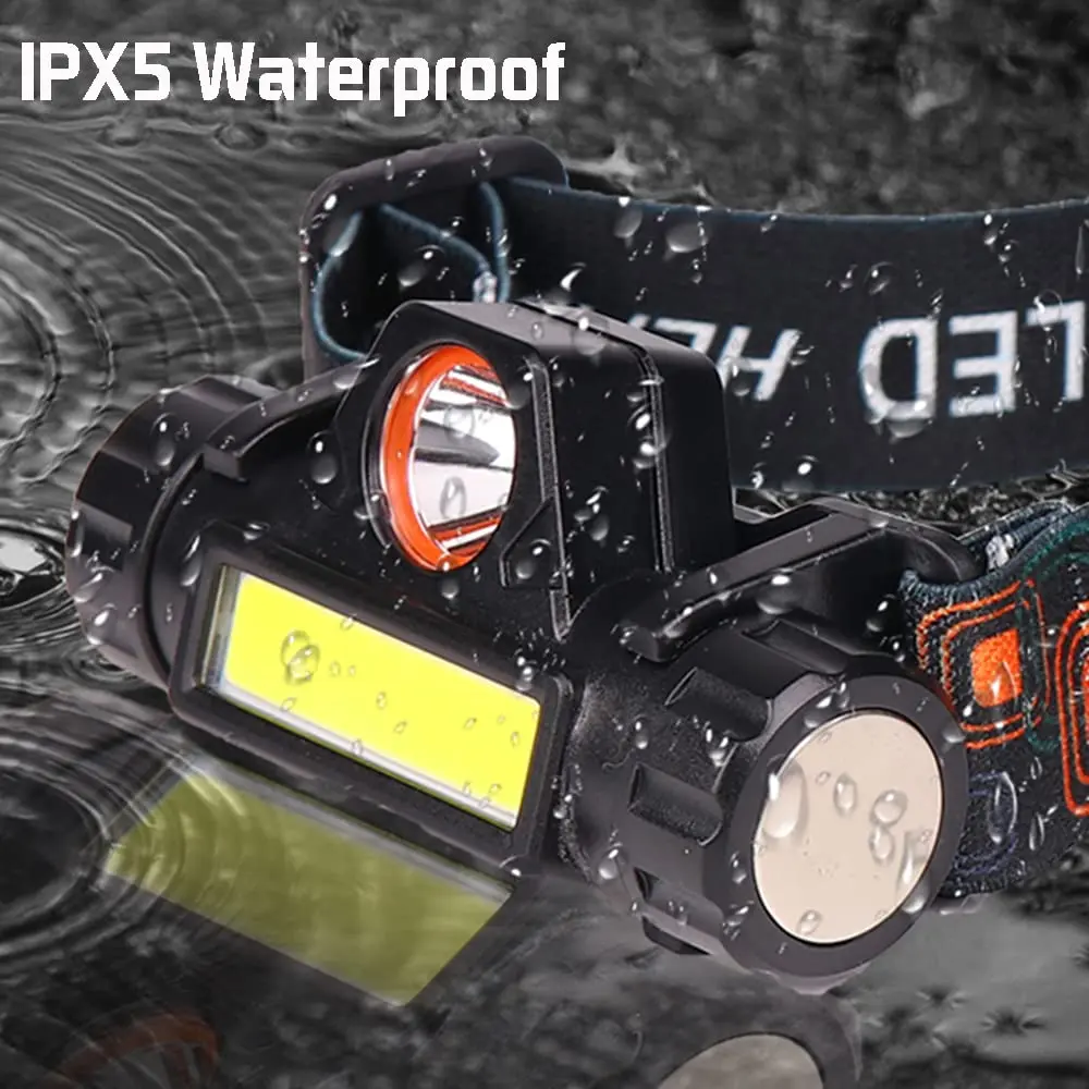 2pcs Waterproof Headlamp LED Super Bright Head Torch USB Rechargeable COB Headlight