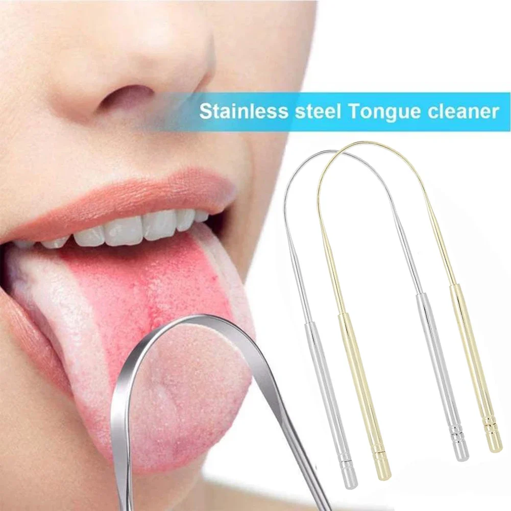 2Pcs Stainless Steel Tongue Scraper U Typed Fresh Breath Tongue Coated Brush Cleaner Oral Hygiene Care Cleaning Tools Supplies