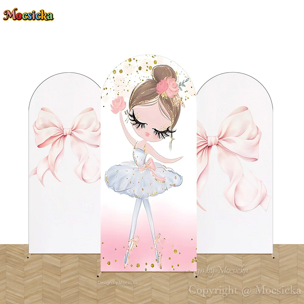 

Mocsicka Ballet Girl Birthday Party Arched Backdrop Photography Pink Bow Flower Background Decor Kid Baby Show Photobooth Studio