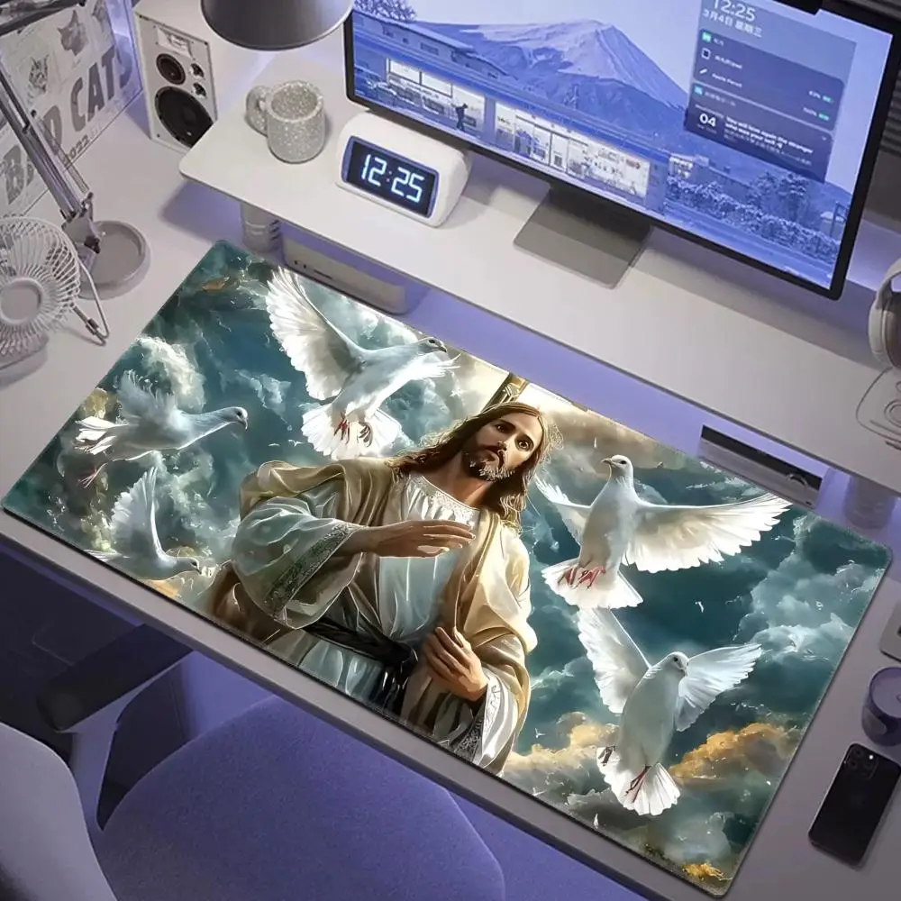 

Jesus,White Pigeon & Cross Mouse Pad Cute HD Desk Pad Extended Gaming Keyboard Mats Large XXL Gamer Mousepad 900x400x3mm