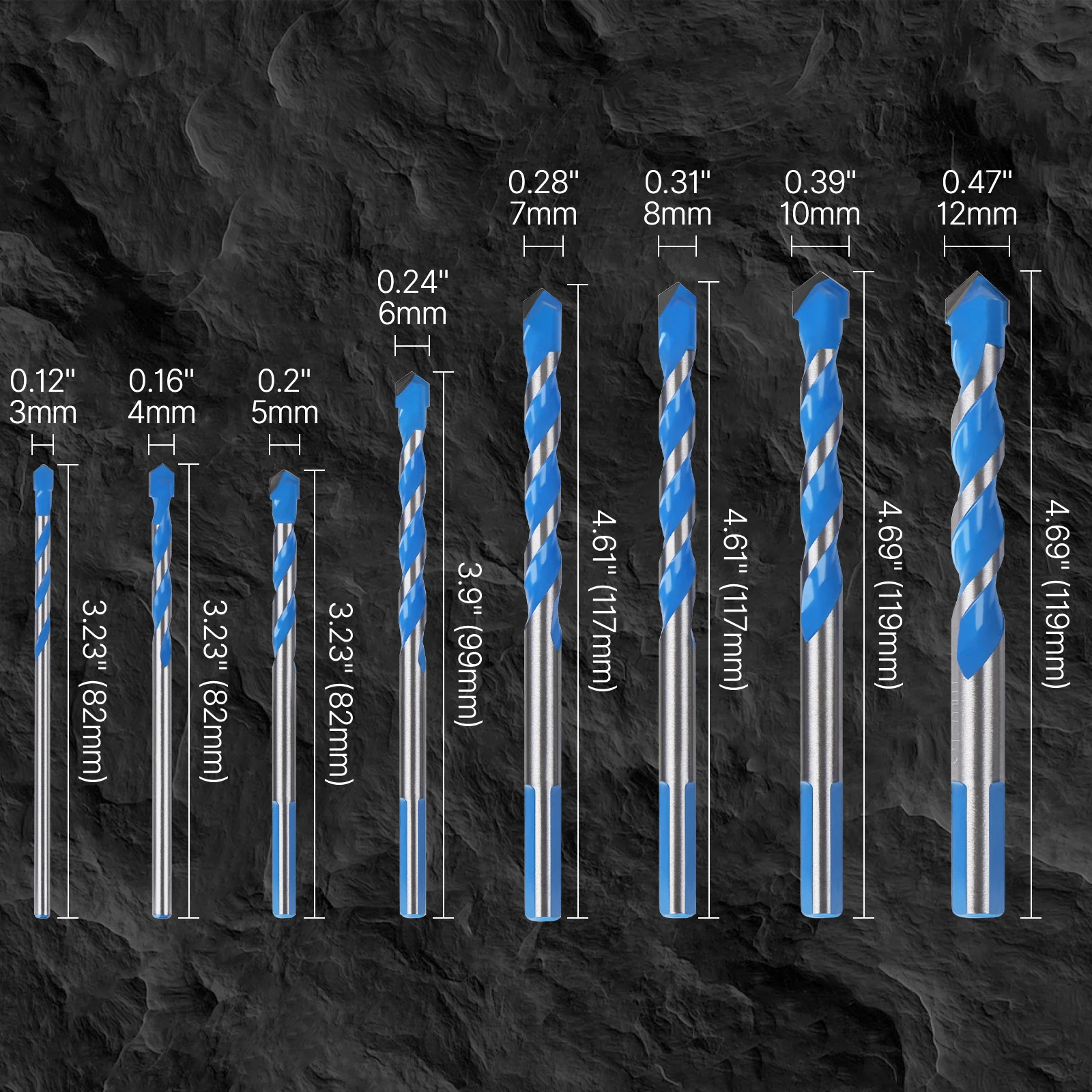 3-12mm Triangular Shank Carbide Multi-Function Drill Bits Hole Saw For Brick Concrete Soft Tile Wood Metal