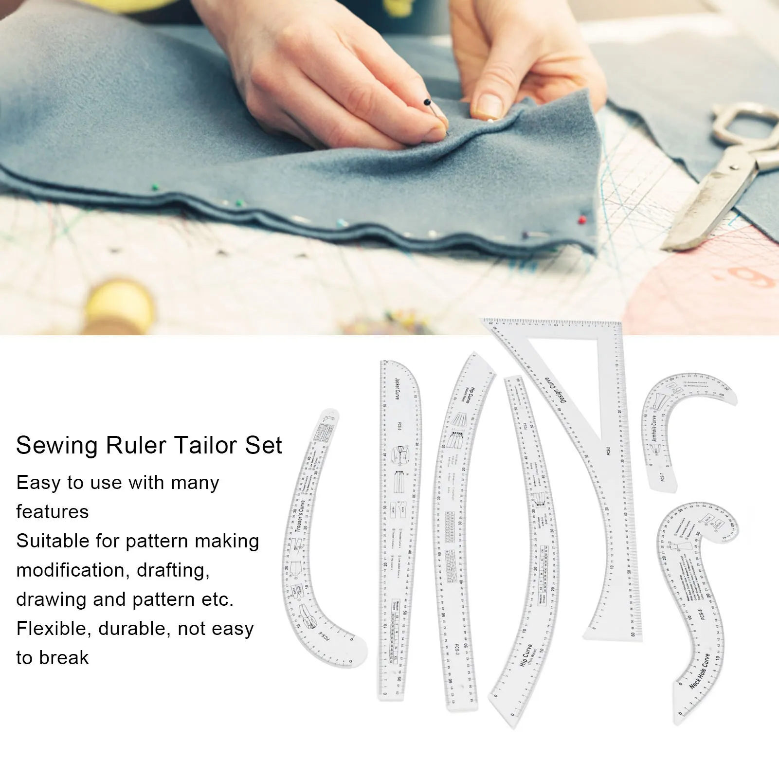 Fashion Pattern Design Ruler Set Clear  Scale High Accuracy  Curve Ruler Set for Making Pattern  for Drafting for Drawing