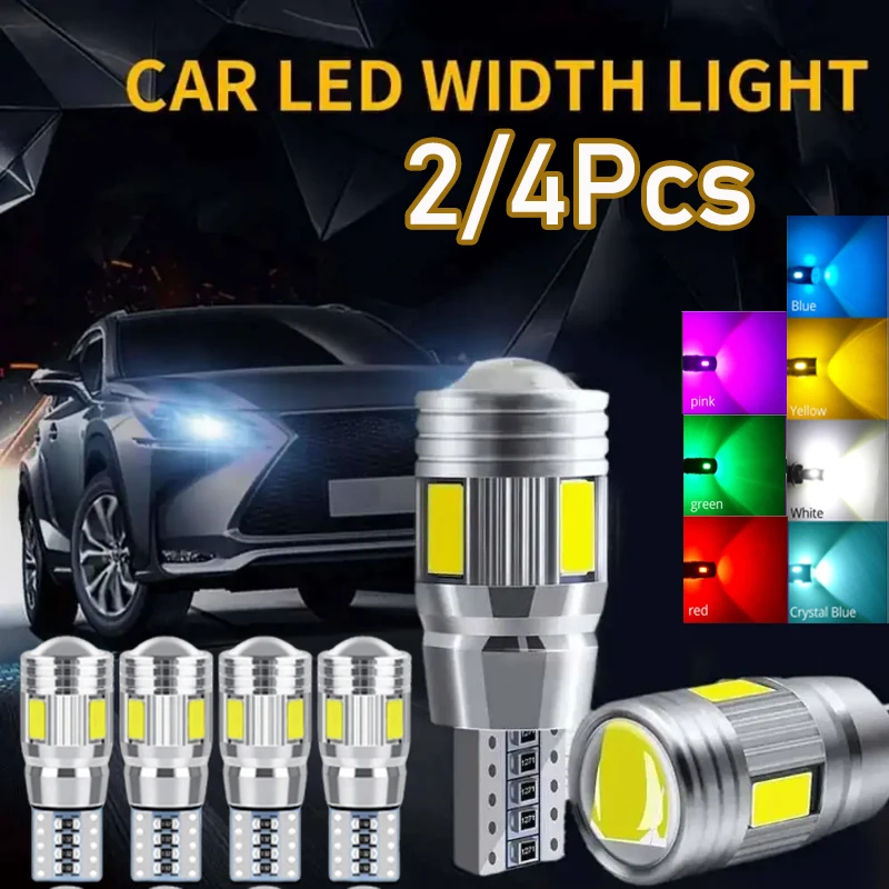 

2/4Pcs T10 W5W LED Bulb 12V 6500K White Light High-intensity Car Wedge Side Lights Interior Dome Door Trunk License Plate Lamps