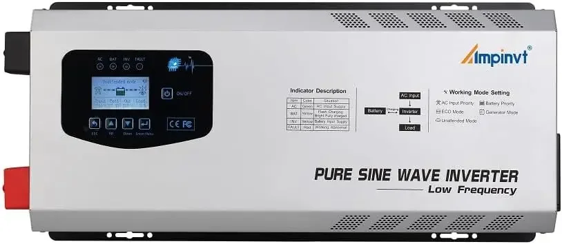 5000W Peak 15000W Pure Sine Wave Inverter DC 24V to 120V/240V AC Split Phase Output Battery AC Charger Off Grid Low Frequency