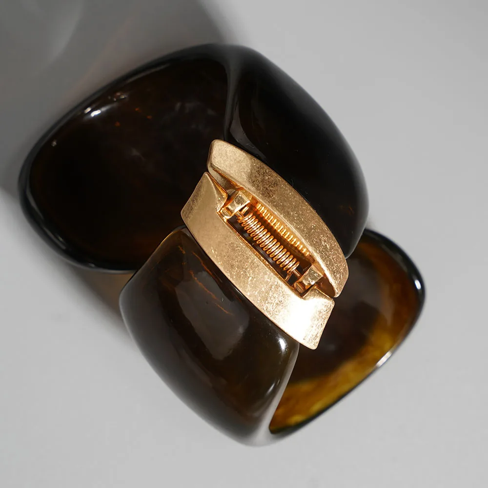 

Boho Brown Irregular Resin Chunky Bangles for Women Adjustable Length Goth Geometric Big Charm Bracelets Couple Jewelry Gift