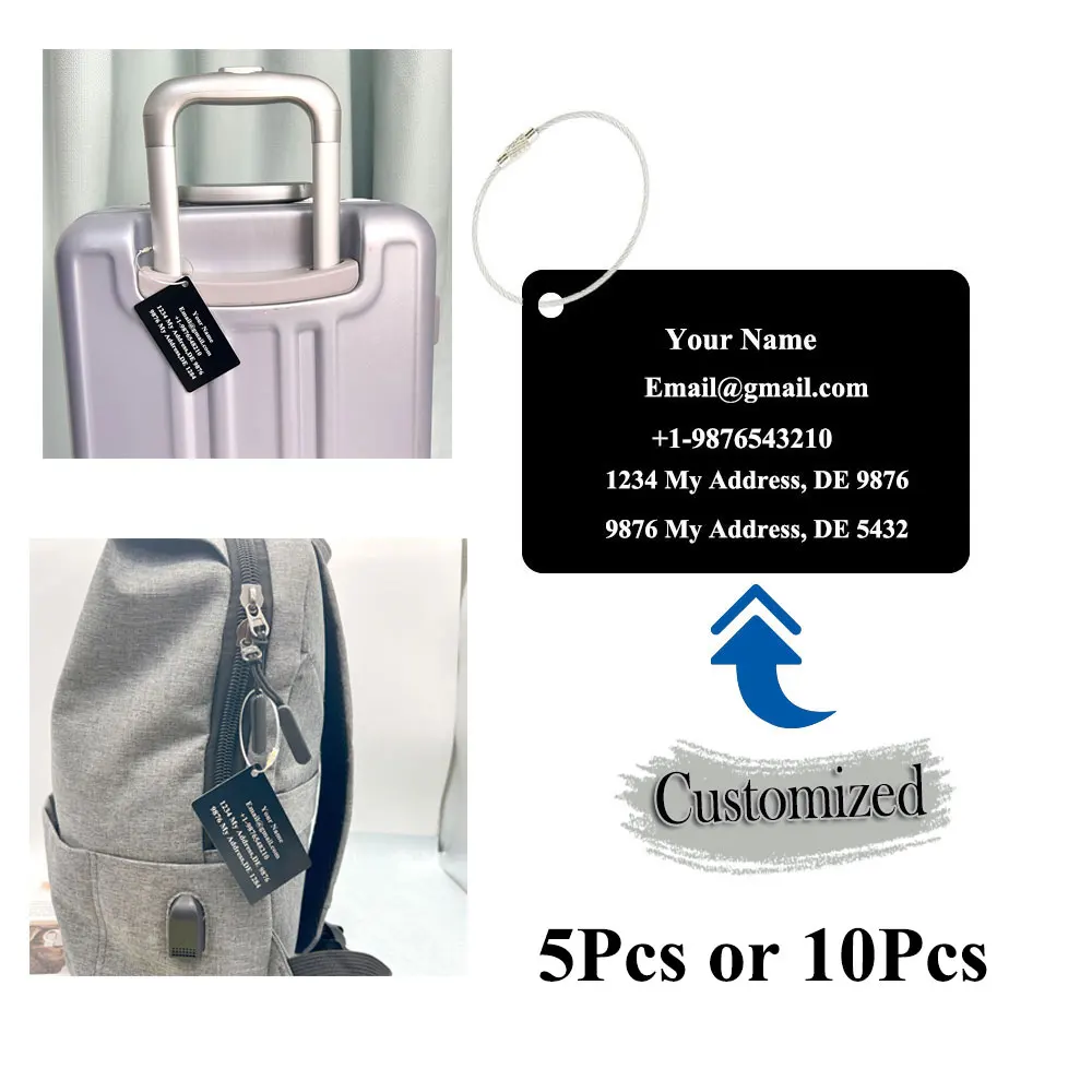 

5pcs or 10pcs Customized Name Fashion Metal Travel Luggage Tags Baggage Name Tags Suitcase Address Label Luggage Tag Travel