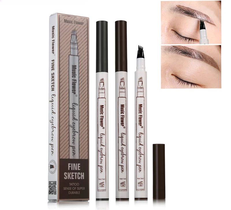 Music Flower Brand Makeup 4 Colors Fine Sketch Liquid Eyebrow Pencil Waterproof Tattoo Super Durable Eye Brow Pen Smudge-proof